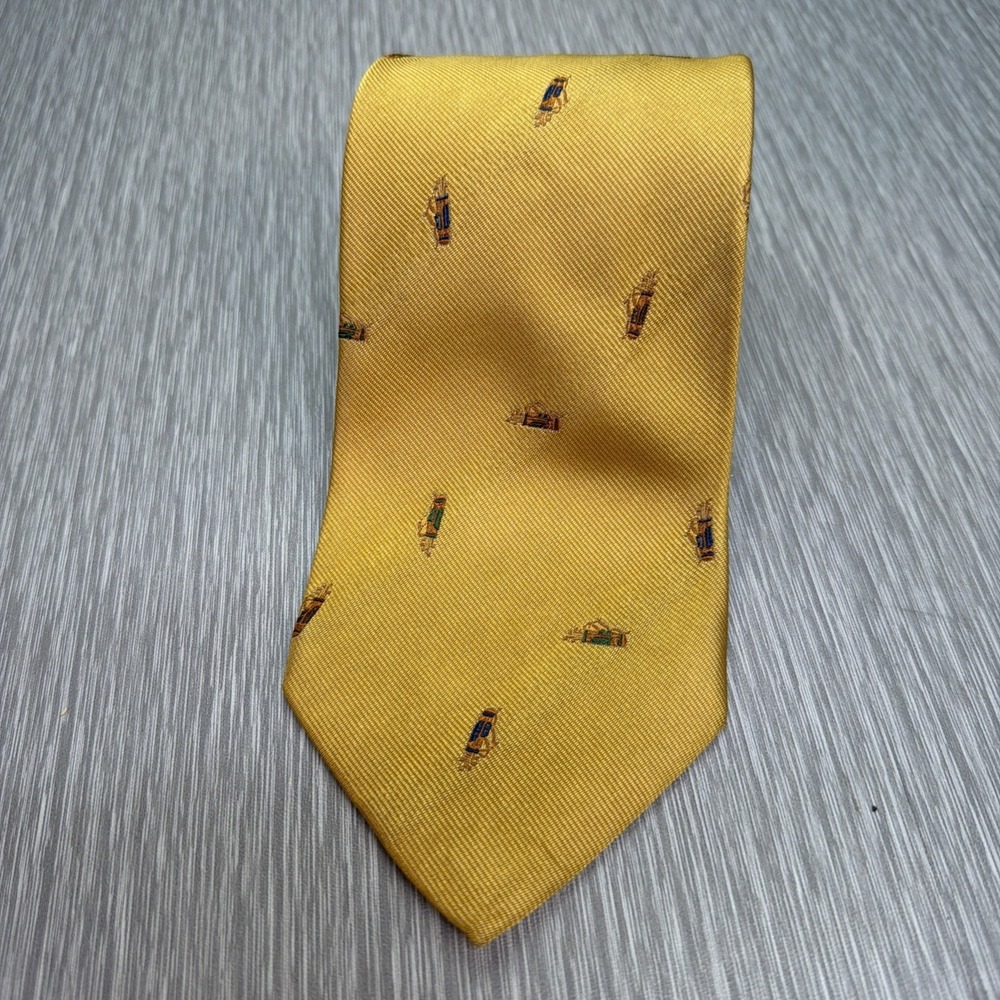 Hugo Boss Tie Golf Silk Gold‎ Club Print Made in Italy Mens